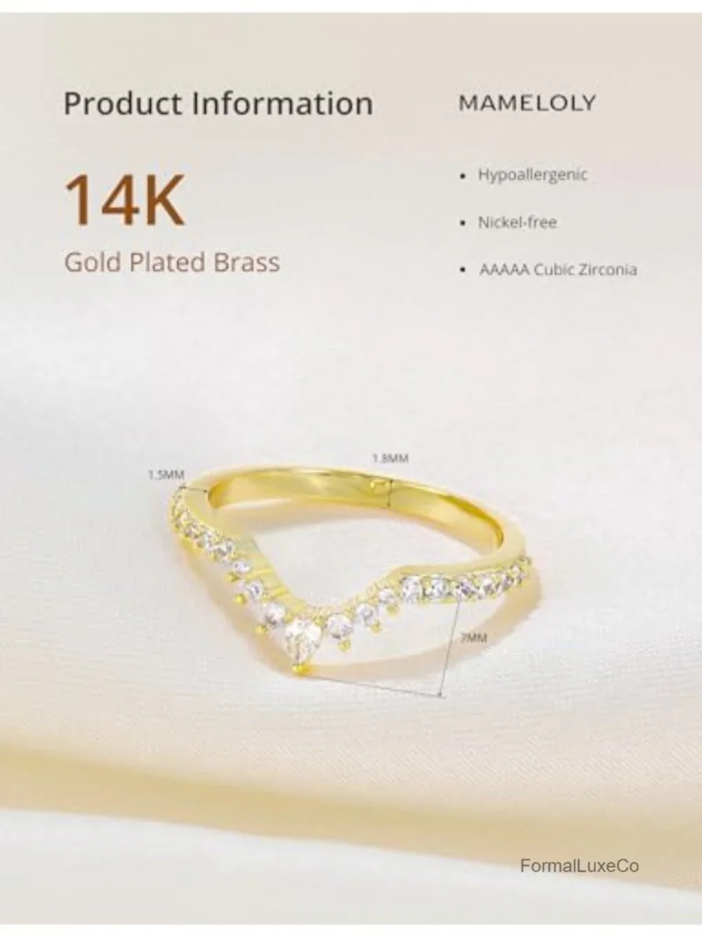 14K Gold Plated Dainty CZ Curved Wedding Band Ring